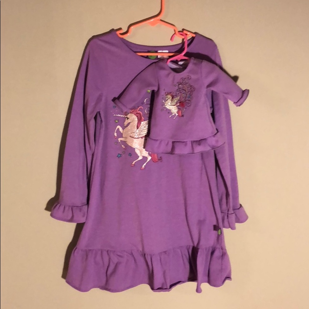 Dollie and me matching lavender unicorn nightgowns